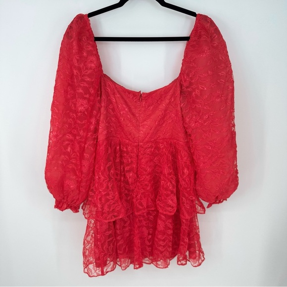Majorelle Brielle Pink Lace Tiered Puff Sleeve Balloon Sleeve Barbie Mini Dresss